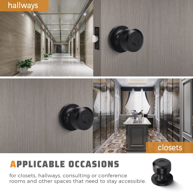 KNOBWELL 5 Pack Matte Black Closet Door Knobs Passage Door Knob Set, Interior Door Knobs, Hallway/Closet Keyless Door Knob - Image 3